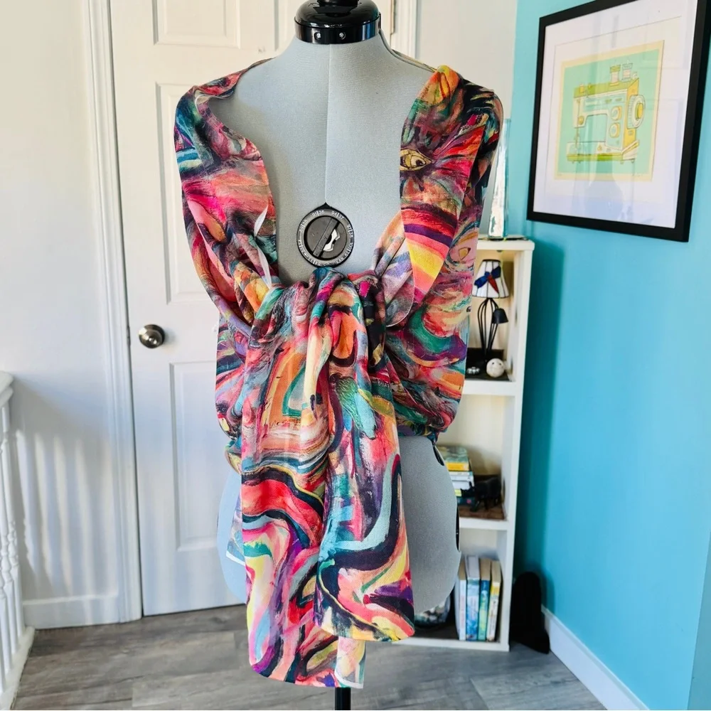 NEW without TAGS Elegant Colorful Wrap with print of Beep, Beep by John Sebelius
